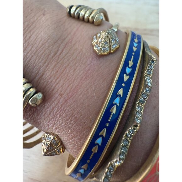 Stella & Dot Gold Cuff Bracelet Stack With Blue & Coral Enamel Rhinestone - Picture 4 of 14
